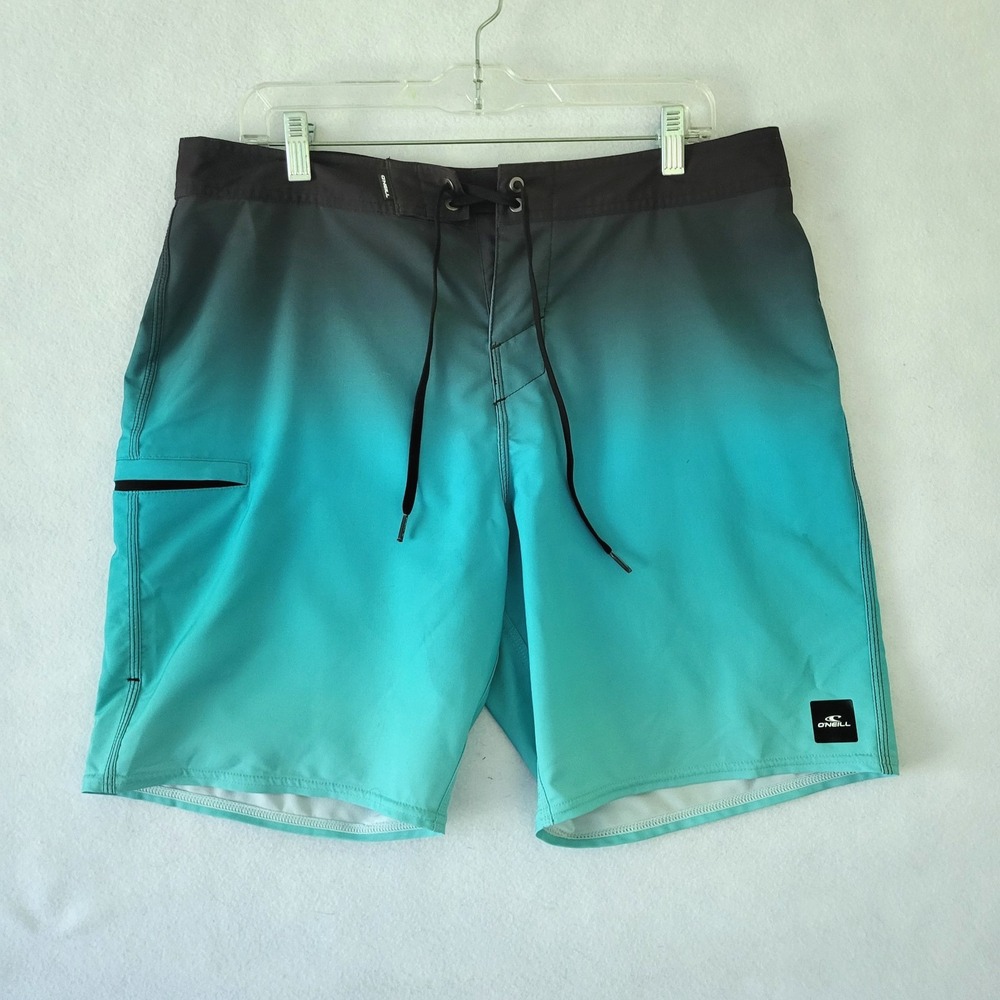 O'Neill Hyperfreak Board Shorts Mens 34 Blue Ombre Stretch Swim Trunks